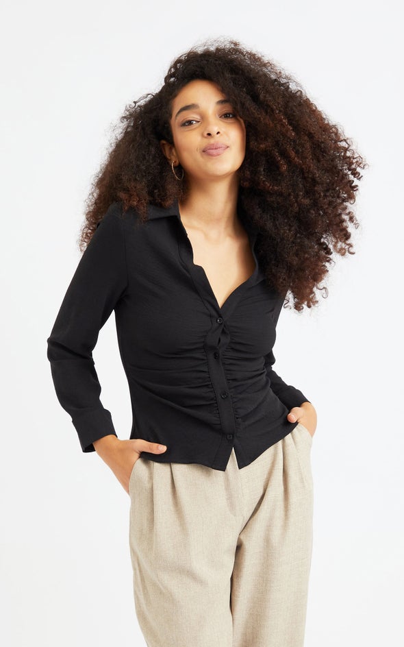 Ruched Front Shirt Black