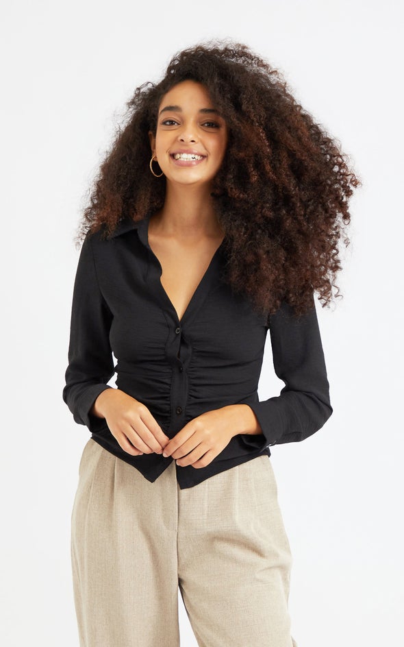 Ruched Front Shirt Black
