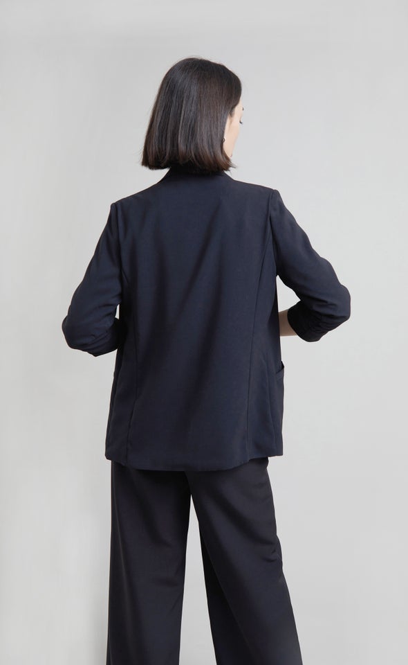 Ruched Sleeve Blazer Black