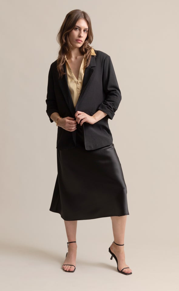 Ruched Sleeve Blazer Black