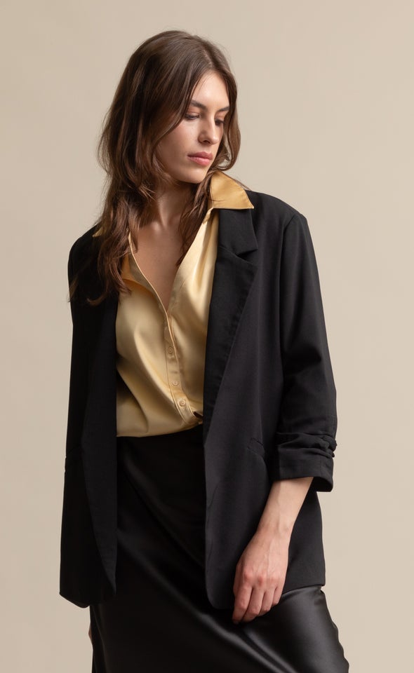 Ruched Sleeve Blazer Black