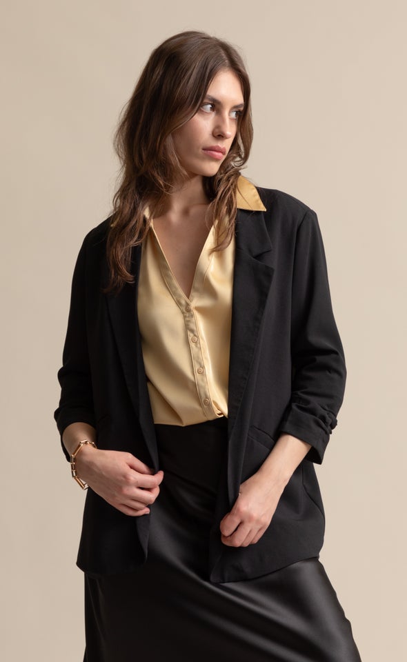 Ruched Sleeve Blazer Black