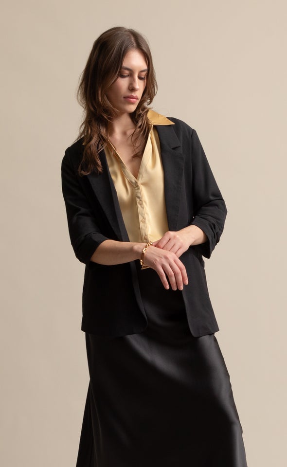 Ruched Sleeve Blazer Black