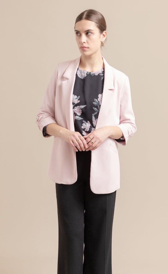 Ruched Sleeve Blazer Blush