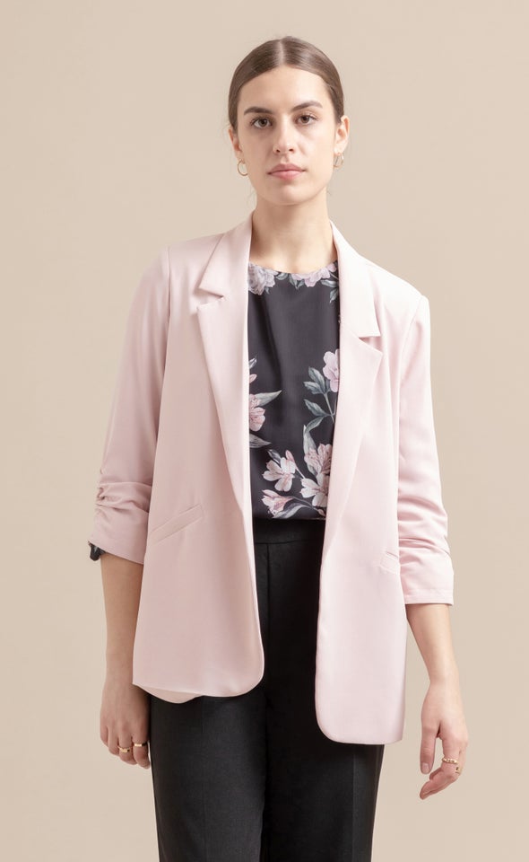 Ruched Sleeve Blazer Blush