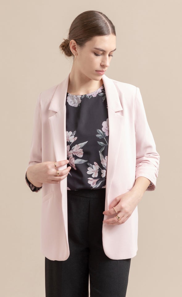 Ruched Sleeve Blazer Blush