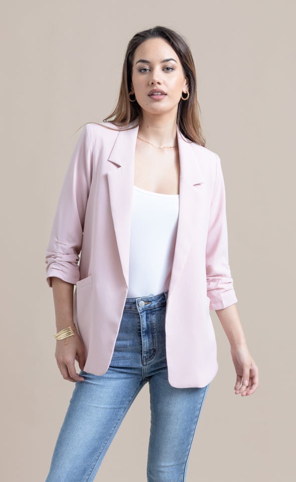 Ruched Sleeve Blazer Blush