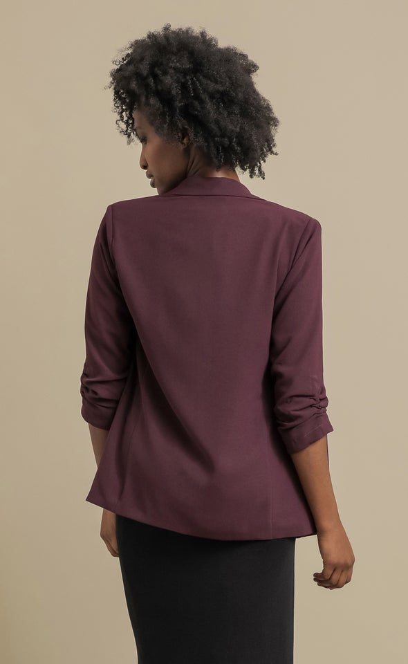 Ruched Sleeve Blazer Cherry
