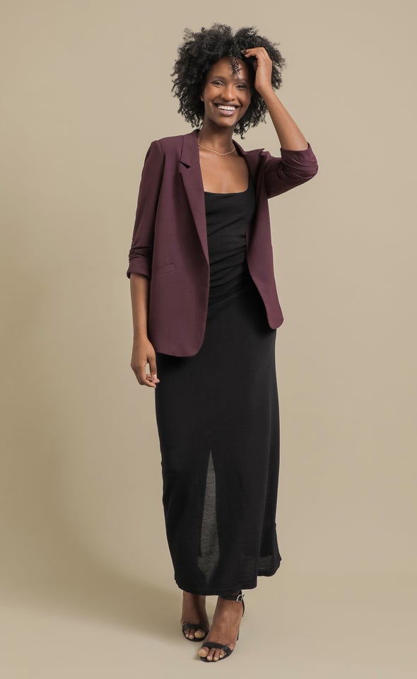 Ruched Sleeve Blazer Cherry