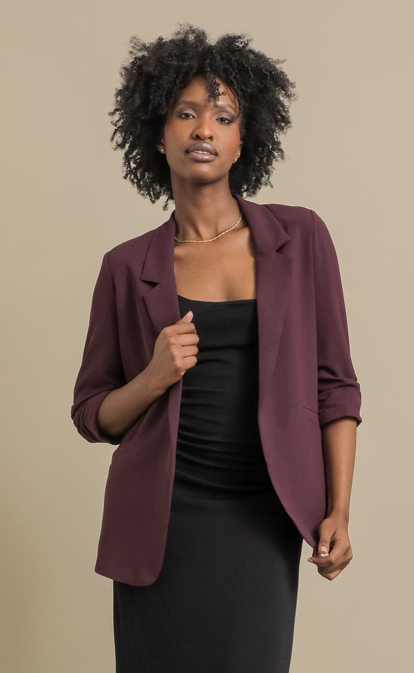 Ruched Sleeve Blazer Cherry