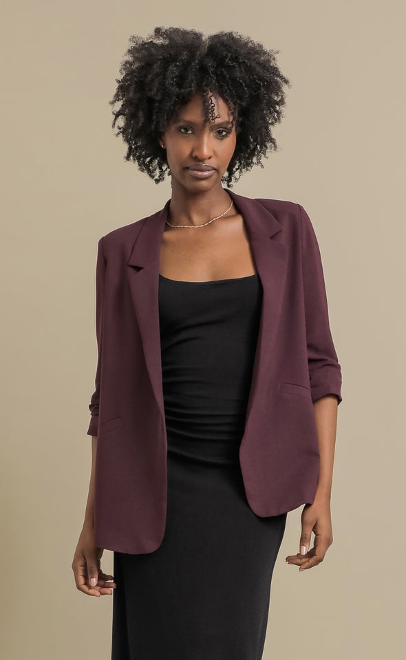 Ruched Sleeve Blazer Cherry