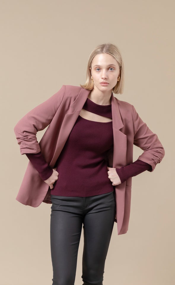 Ruched Sleeve Blazer Cocoa