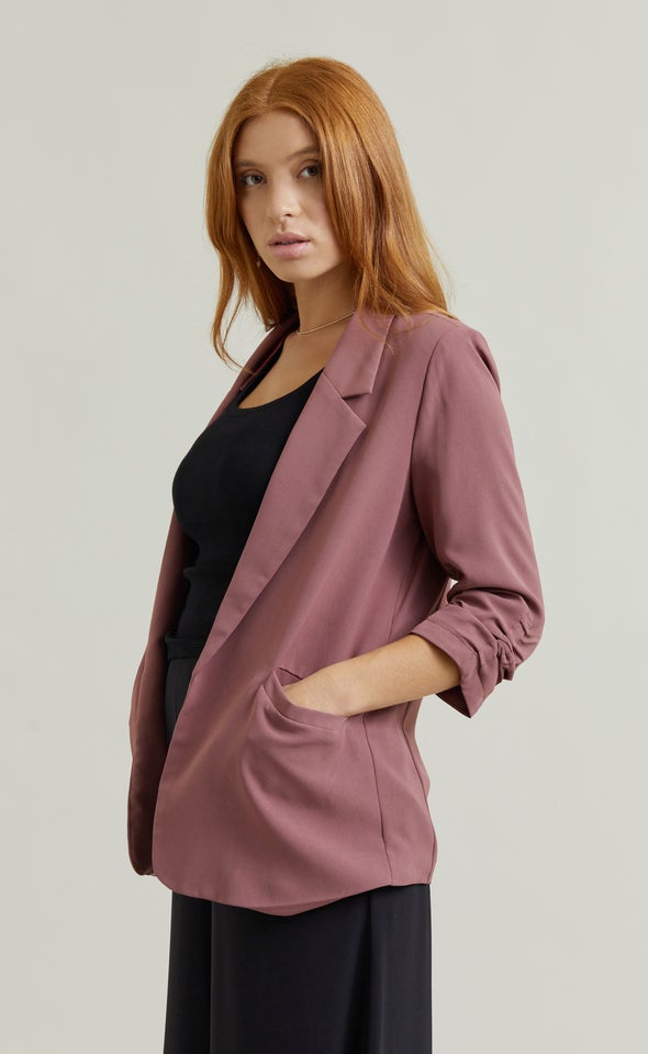 Ruched Sleeve Blazer Cocoa