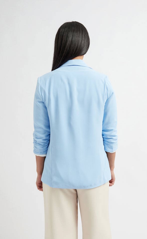 Ruched Sleeve Blazer Light Blue