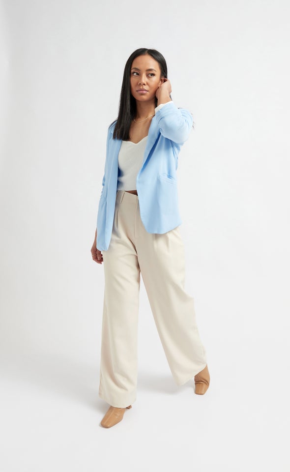 Ruched Sleeve Blazer Light Blue