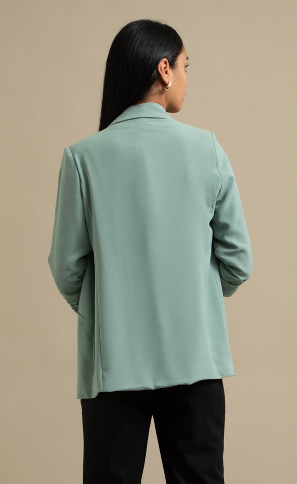 Ruched Sleeve Blazer Light Green