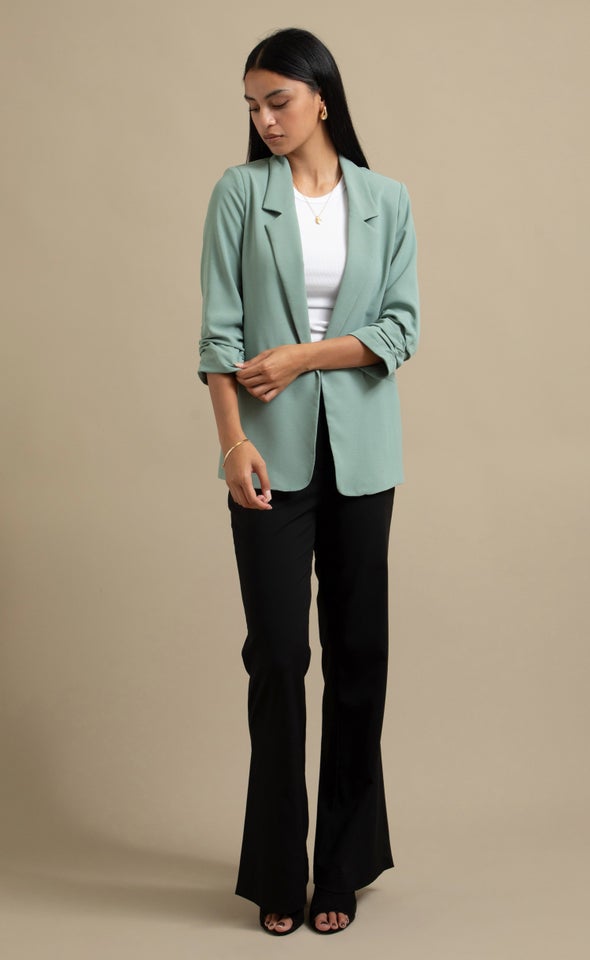 Ruched Sleeve Blazer Light Green