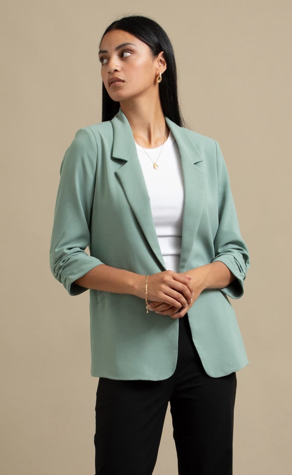 Ruched Sleeve Blazer Light Green