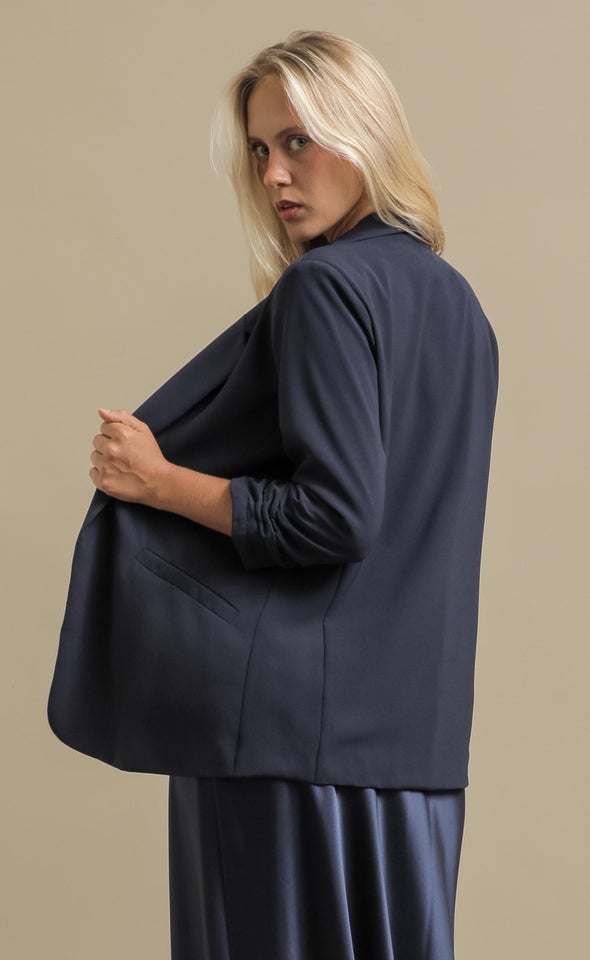 Ruched Sleeve Blazer Midnight