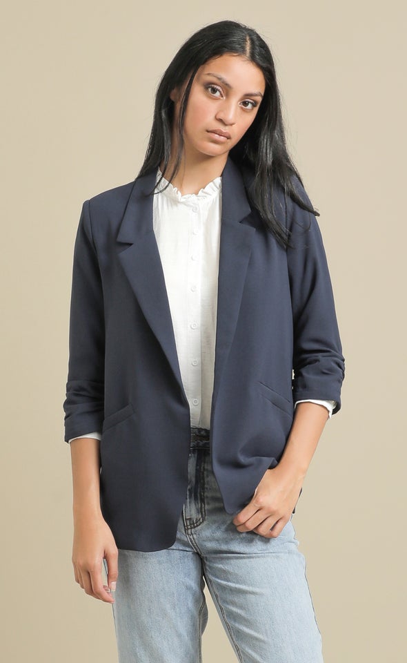 Ruched Sleeve Blazer