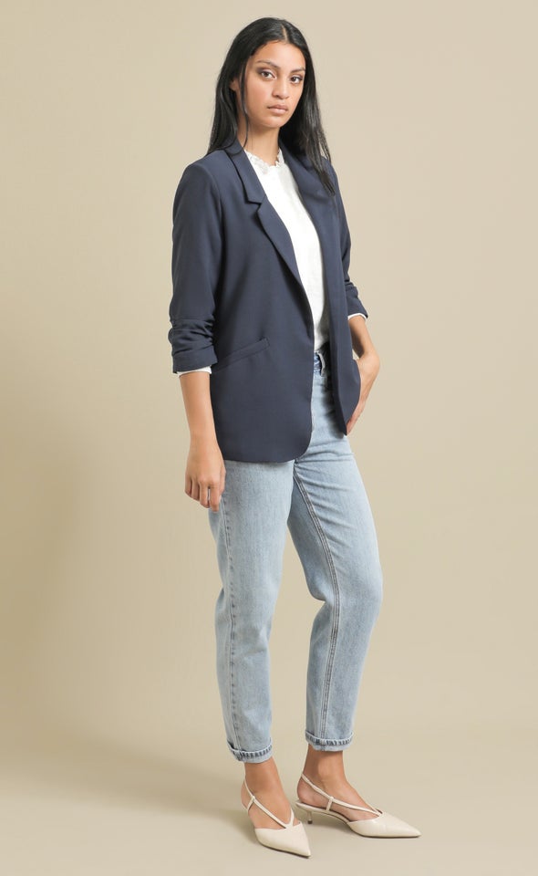 Ruched Sleeve Blazer Midnight