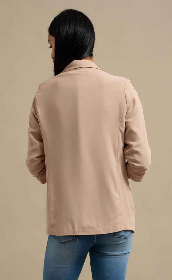 Ruched Sleeve Blazer Mocha
