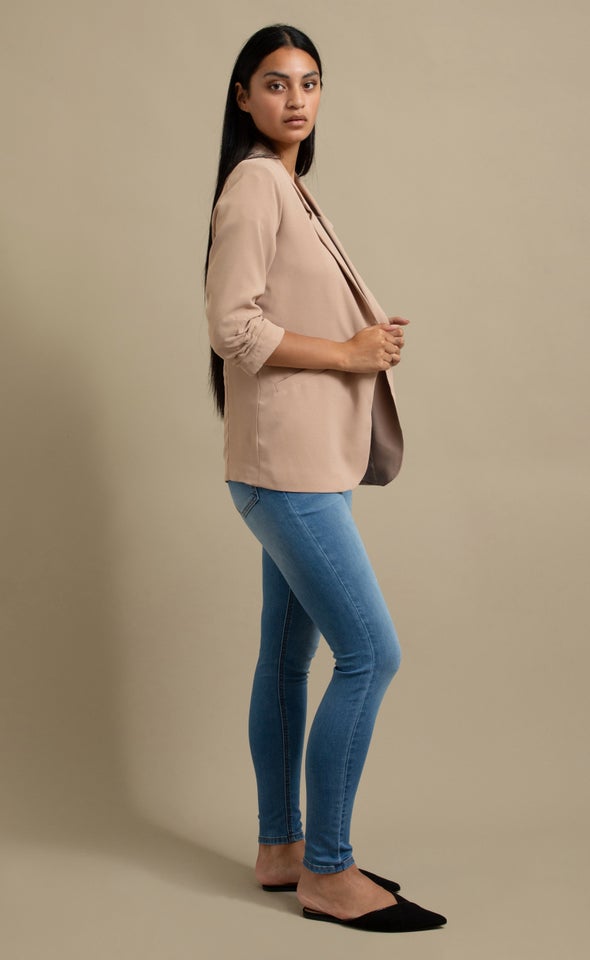 Ruched Sleeve Blazer Mocha