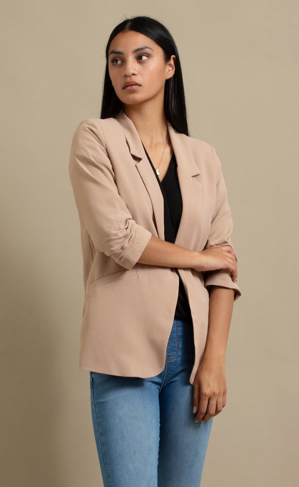 Ruched Sleeve Blazer Mocha