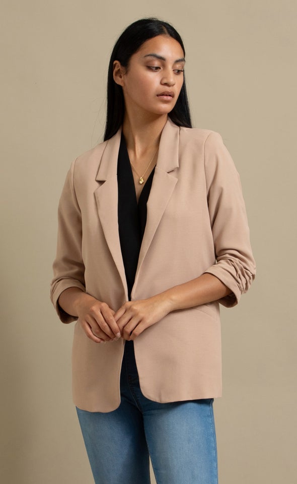 Ruched Sleeve Blazer Mocha