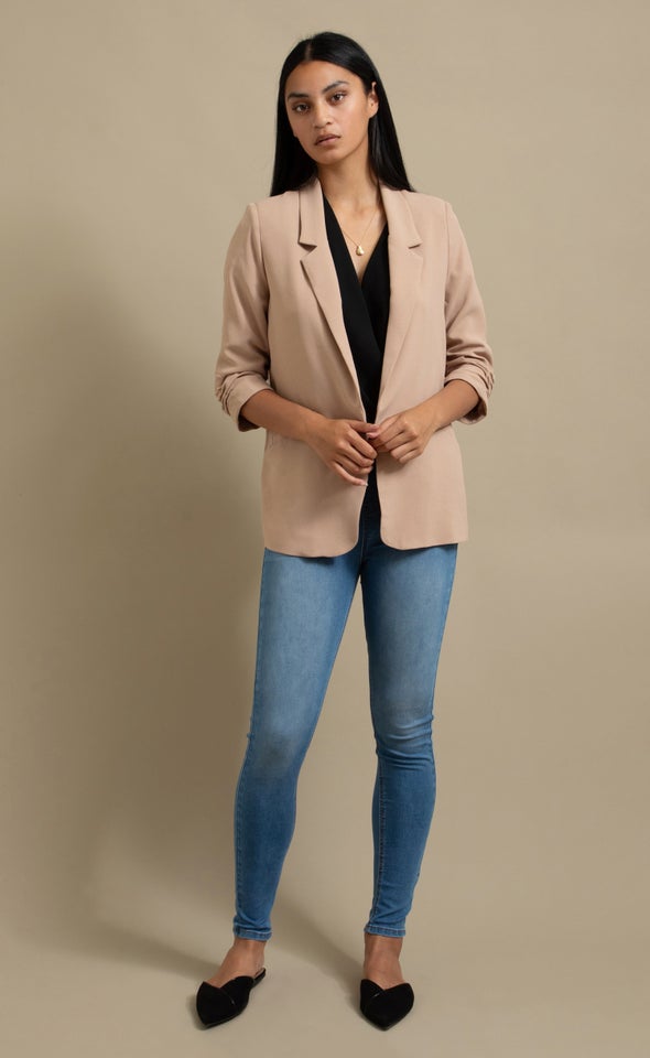 Ruched Sleeve Blazer Mocha