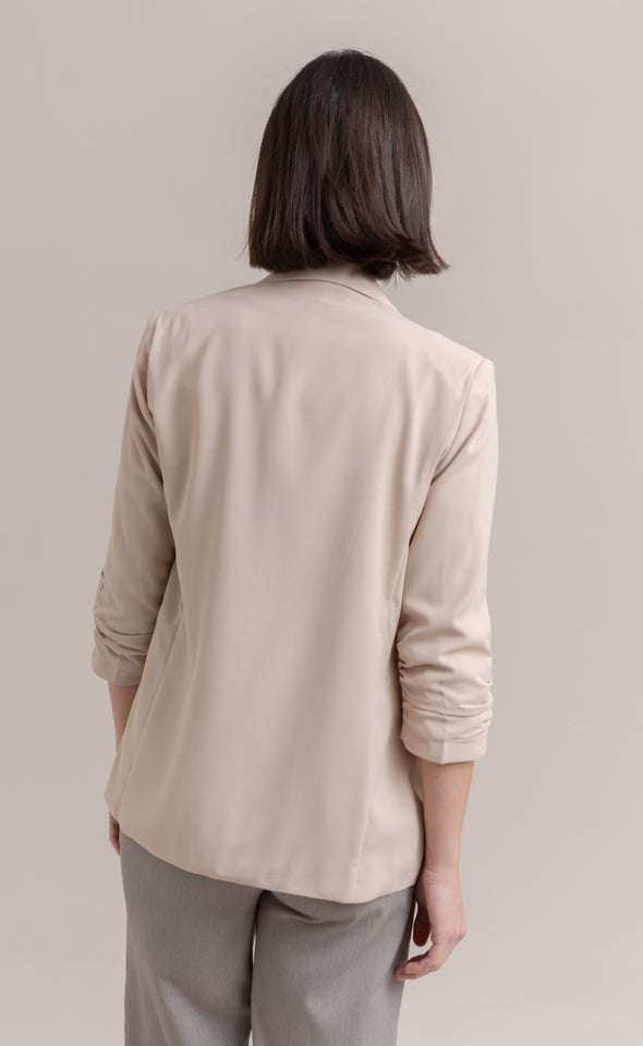 Ruched Sleeve Blazer Natural