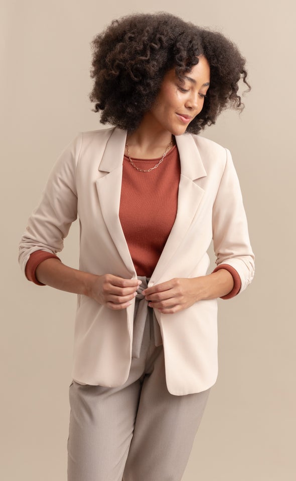 Ruched Sleeve Blazer Natural