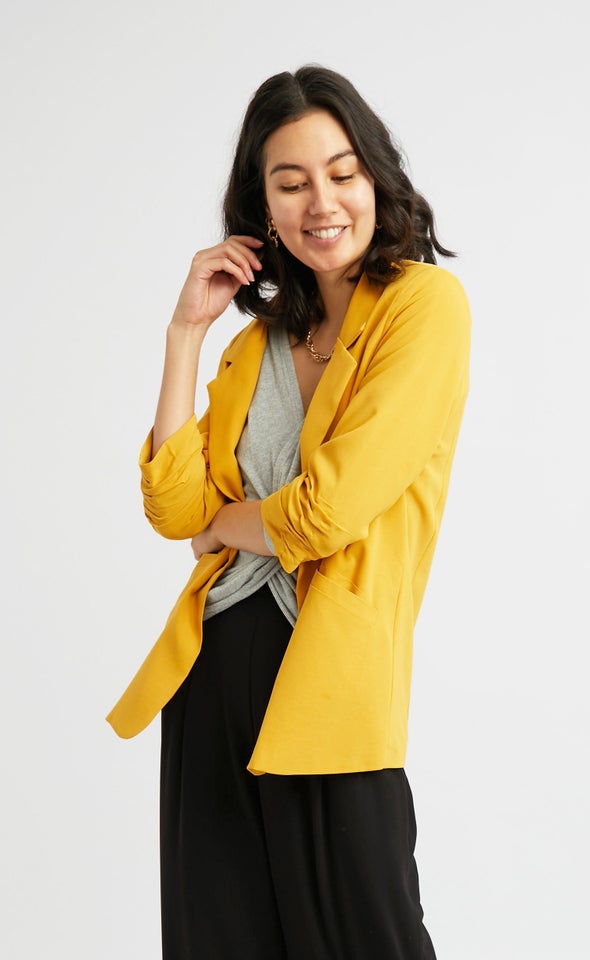 Ruched Sleeve Blazer Ochre