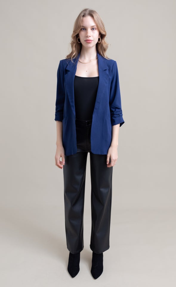 Ruched Sleeve Blazer Old Midnight