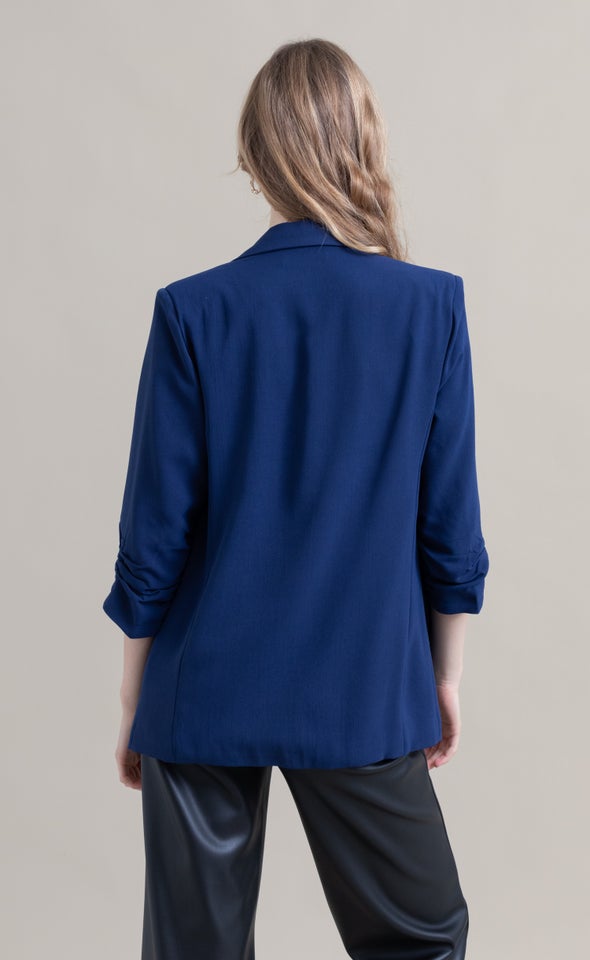 Ruched Sleeve Blazer Old Midnight