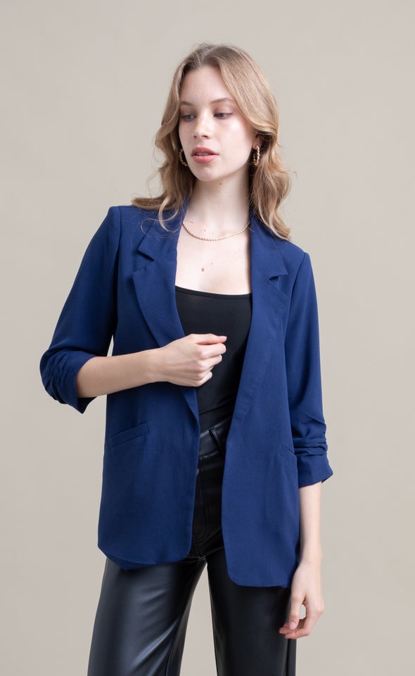 Ruched Sleeve Blazer Old Midnight
