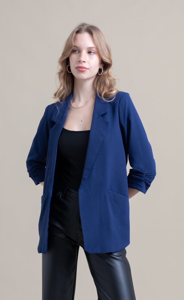 Ruched Sleeve Blazer Old Midnight