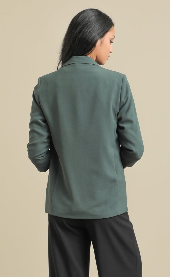 Ruched Sleeve Blazer Olive