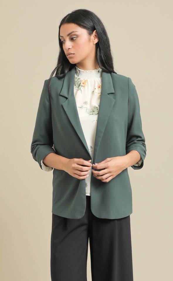 Ruched Sleeve Blazer Olive
