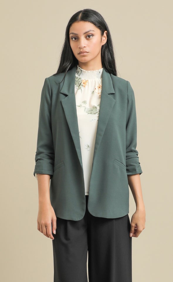 Ruched Sleeve Blazer Olive