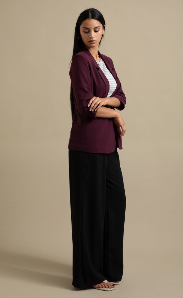 Ruched Sleeve Blazer Plum