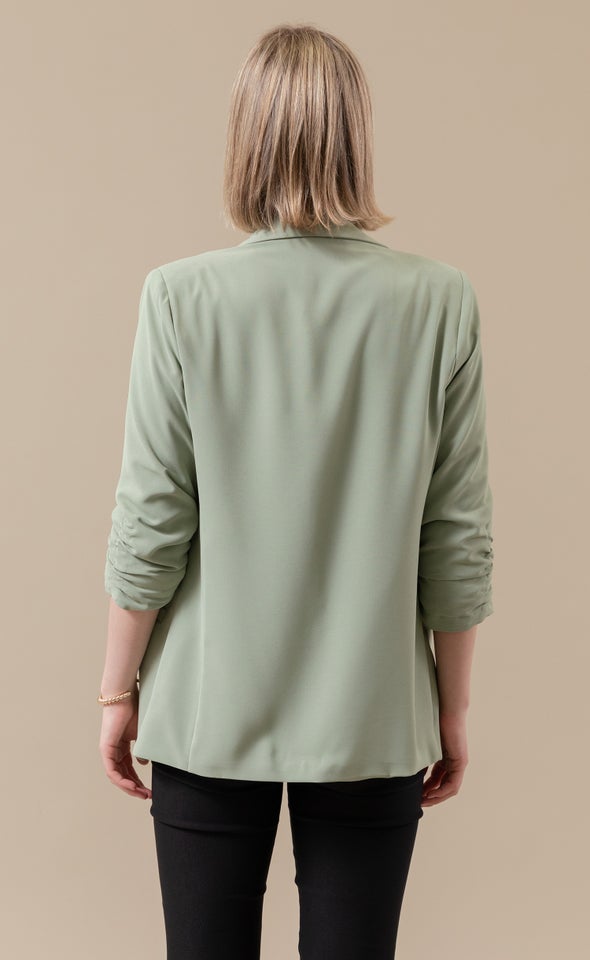 Ruched Sleeve Blazer Sage