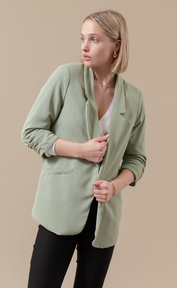 Ruched Sleeve Blazer Sage