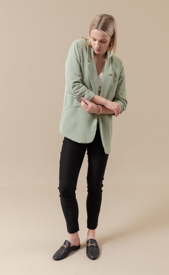 Ruched Sleeve Blazer Sage