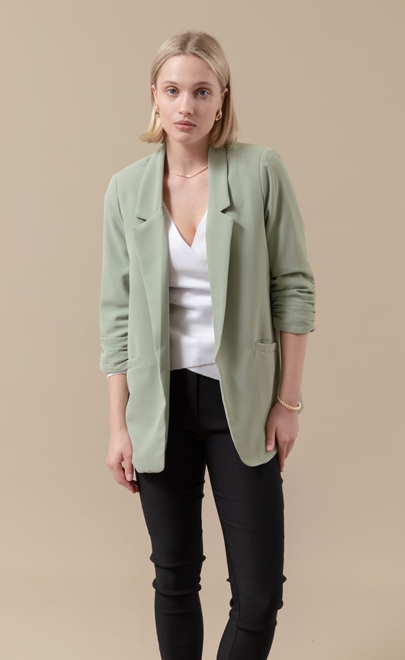 Ruched Sleeve Blazer Sage