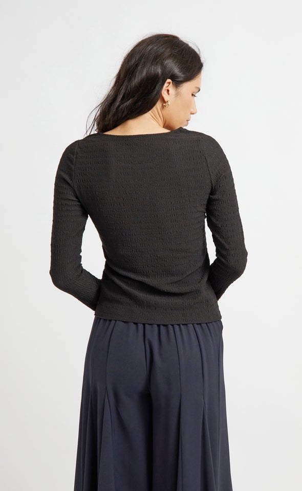 Ruched Textured Top Black