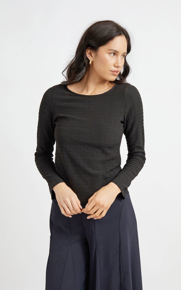 Ruched Textured Top Black
