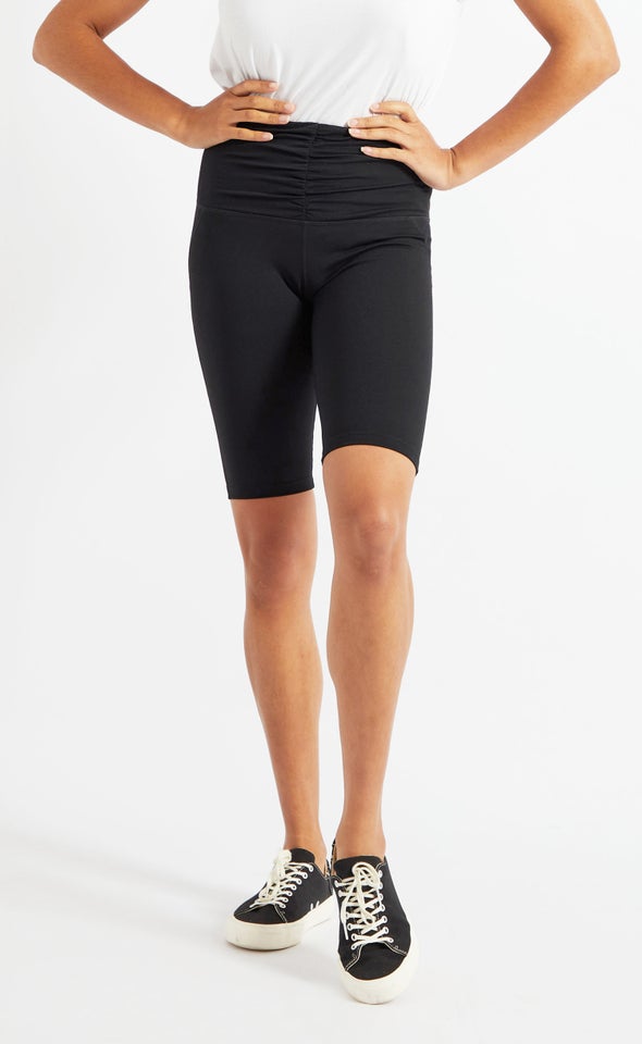 Ruched Waist Bike Short Black