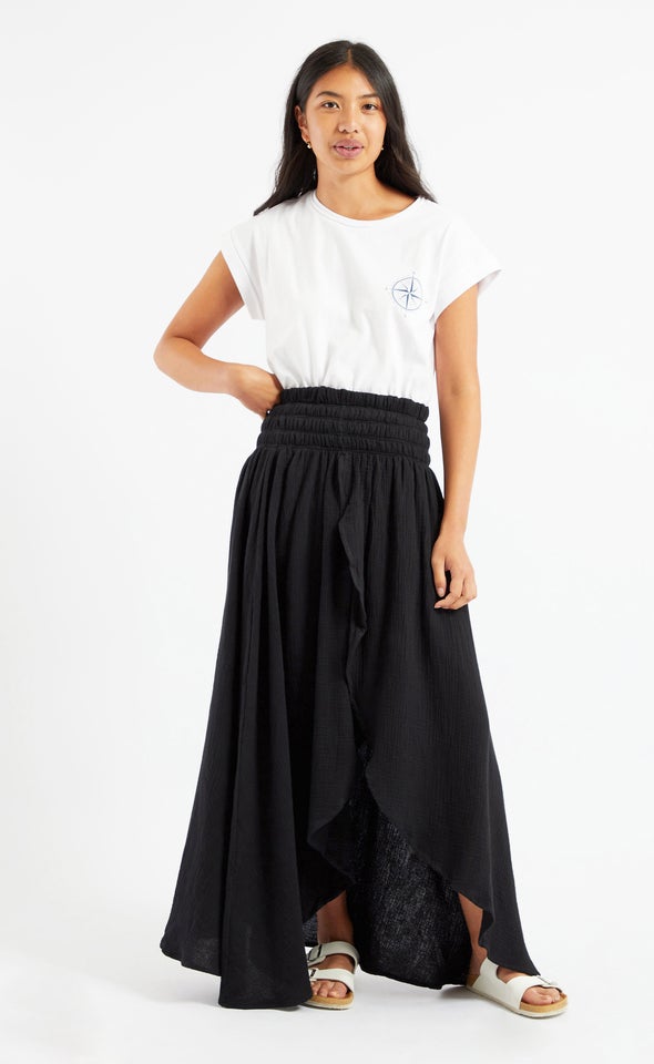 Ruched Waist Maxi Skirt Black