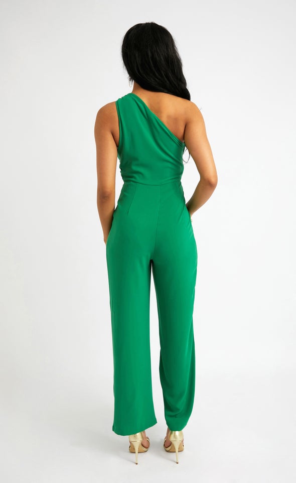 Ruched Waist Satin Jumpsuit Green